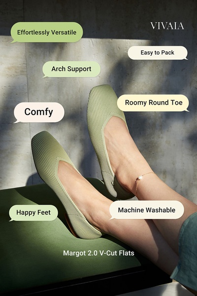 ballet flats, flat shoes, slip on shoes, women's flats, casual flats, comfort flats, v-cut flats, product launch, lifestyle, calm, fresh, green, neutral